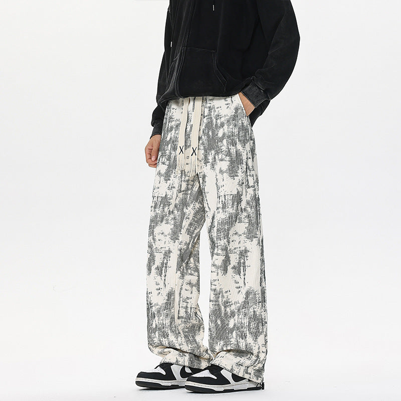 Herren Weit geschnittene Loungehose mit abstraktem Allover‑Print, elastischem Bund und Tunnelzug Shop Nory
