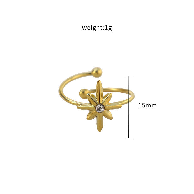 Damen Offener Ring mit floralem Design und funkelndem Stein Shop Nory