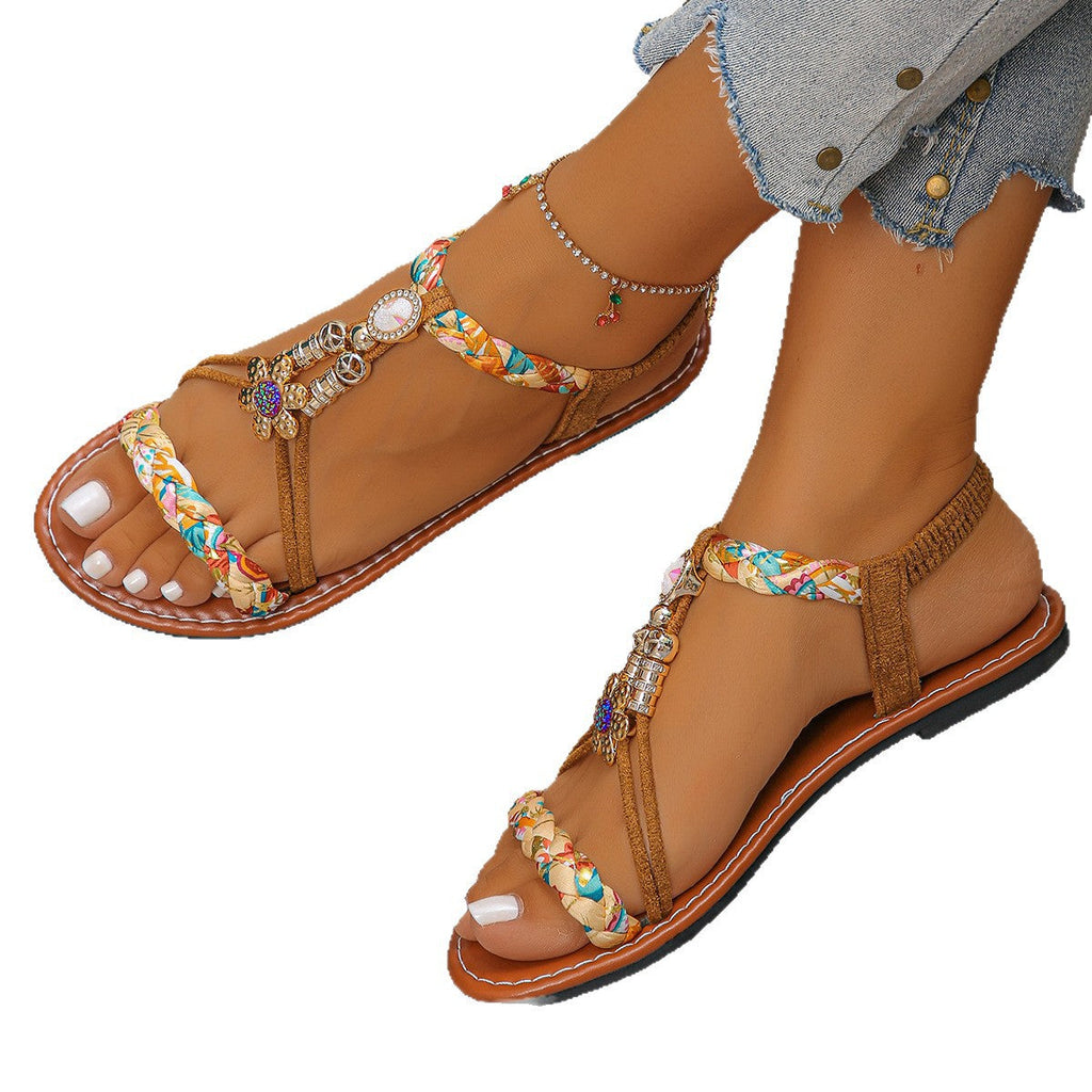 Damen modische Zehentrenner-Sandalen mit floralen Applikationen und elegantem Design Shopnory