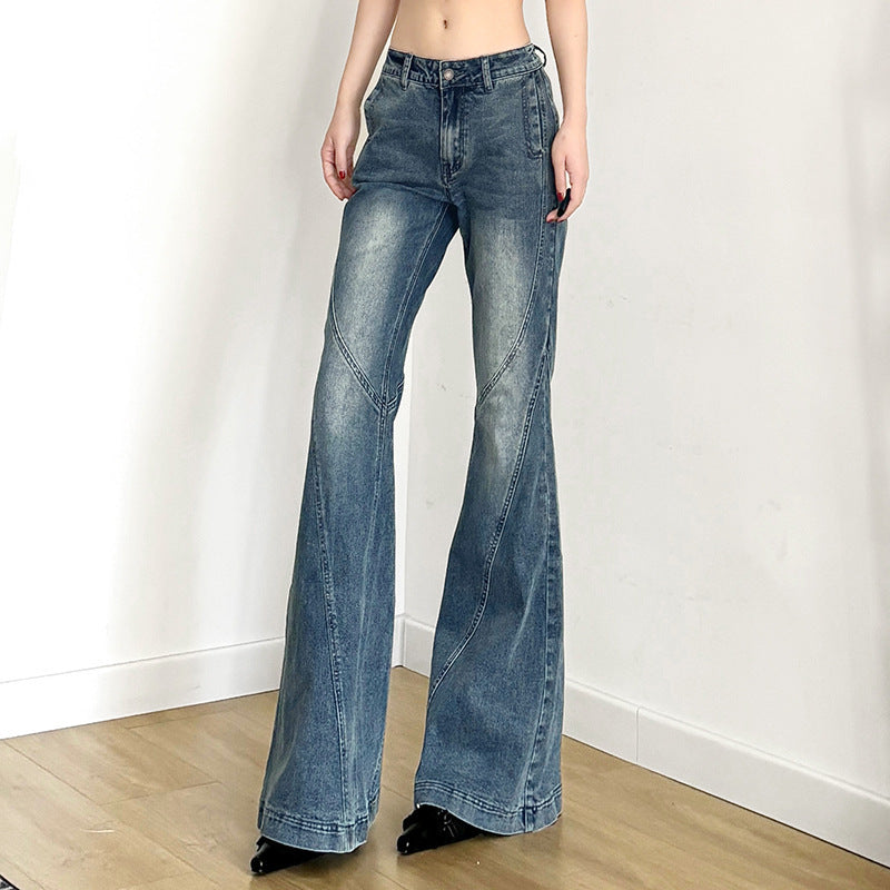 Damen klassische Flared Jeans mit hoher Taille und ausgefranstem Saum Shopnory