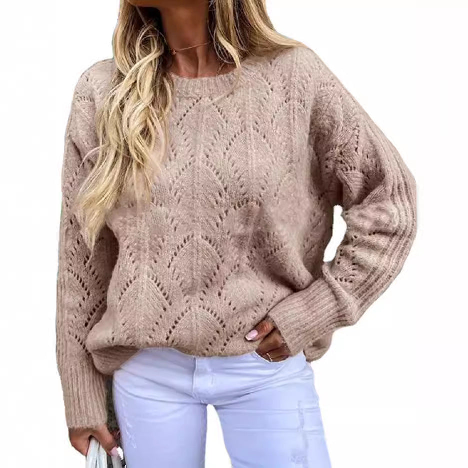 Damen Oversize Ajourstrick-Pullover mit Rundhalsausschnitt Shop Nory