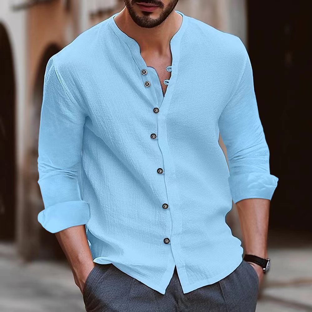 Herren Langarm-Henley-Hemd aus leichtem BaumwollgewShopnorye mit modischem Knopfdetail