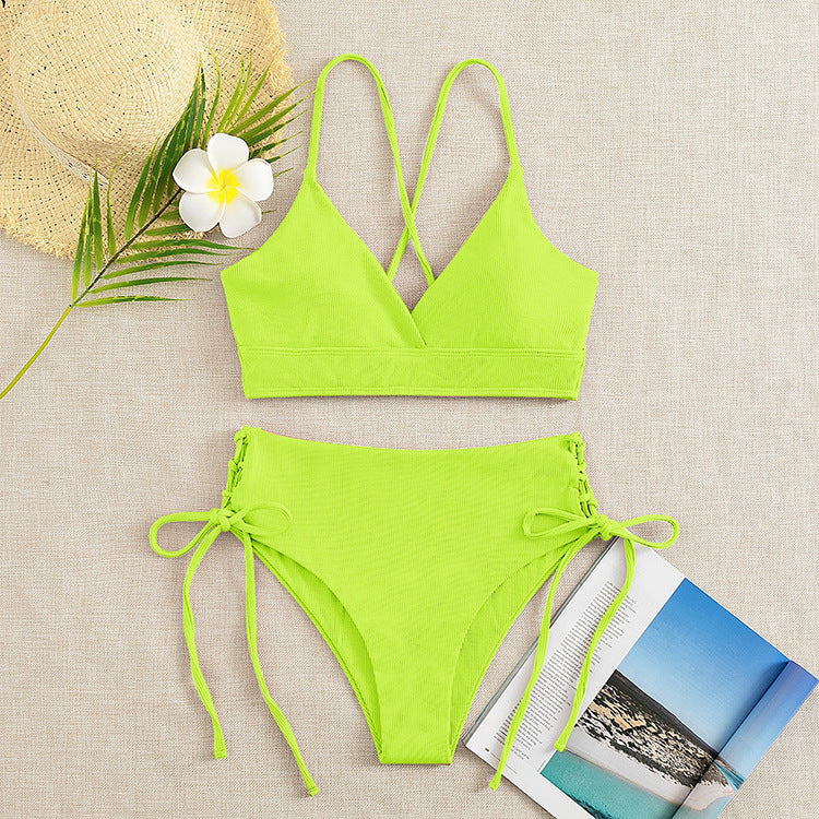 Damen Hochtaillierter Bikini mit verstellbaren Schnürdetails