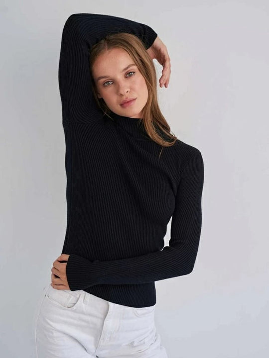 Damen Kurzgeschnittener Rippstrick‑Rollkragenpullover mit taillierter Passform Shop Nory
