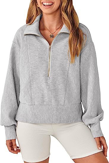 Damen Halb-Zip Kragen Entspannt Sweatshirt Pullover mit Rippbund und -manschetten Shop Nory