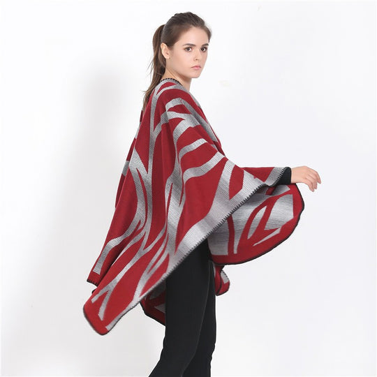 Damen Strukturstrick-Cape mit asymmetrischem Wickelfall und Jacquardmuster Shop Nory