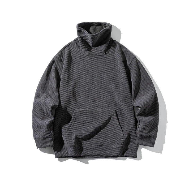 Unisex Oversize Waffelstruktur-Halbrollkragen-Sweatshirt mit Kängurutasche Shop Nory