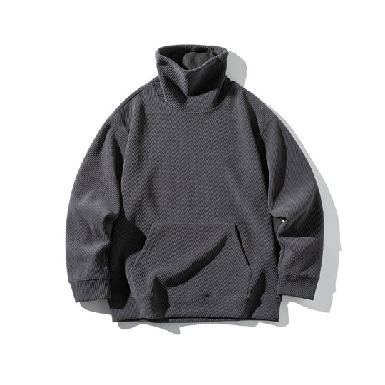 Unisex Oversize Waffelstruktur-Halbrollkragen-Sweatshirt mit Kängurutasche Shop Nory