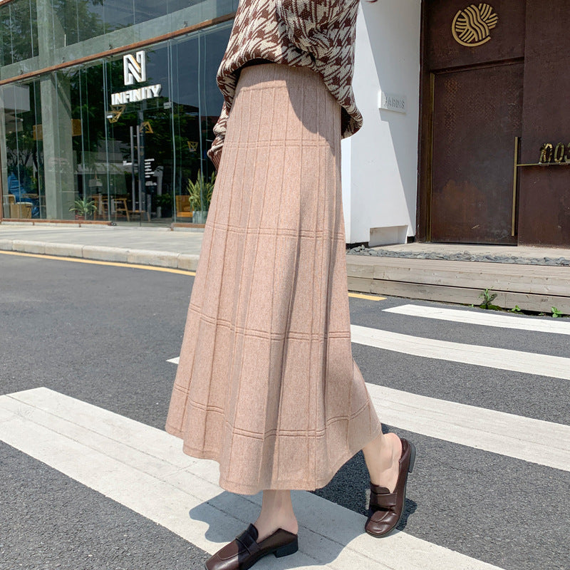 Damen Eleganter, plissierter Maxirock mit feiner Rippstruktur Shop Nory