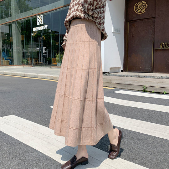 Damen Eleganter, plissierter Maxirock mit feiner Rippstruktur Shop Nory