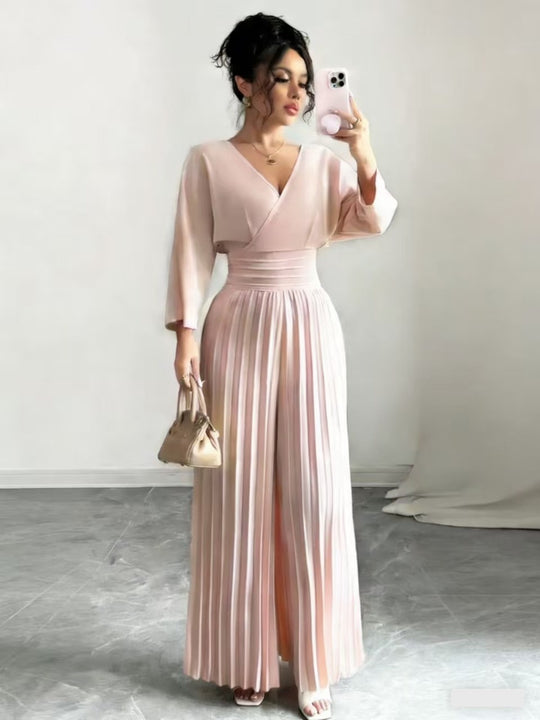 Damen Maxikleid mit Wickeloberteil, Tailliertem Rippbund und Plisseerock Shop Nory