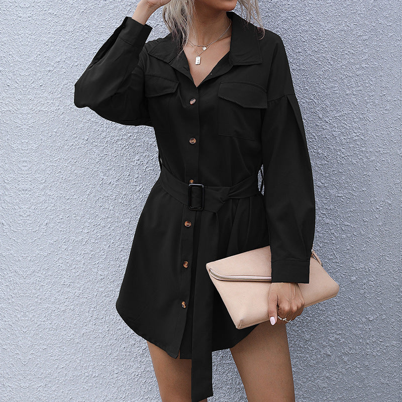 Damen Kurzblusenkleid im Safari-Stil mit Bindegürtel und aufgesetzten Brusttaschen Shop Nory