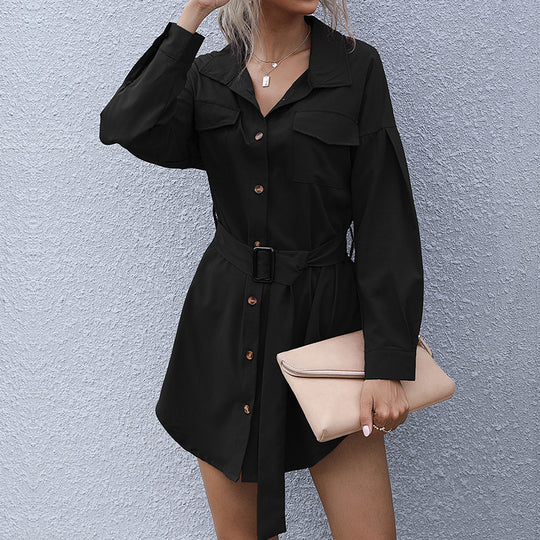 Damen Kurzblusenkleid im Safari-Stil mit Bindegürtel und aufgesetzten Brusttaschen Shop Nory