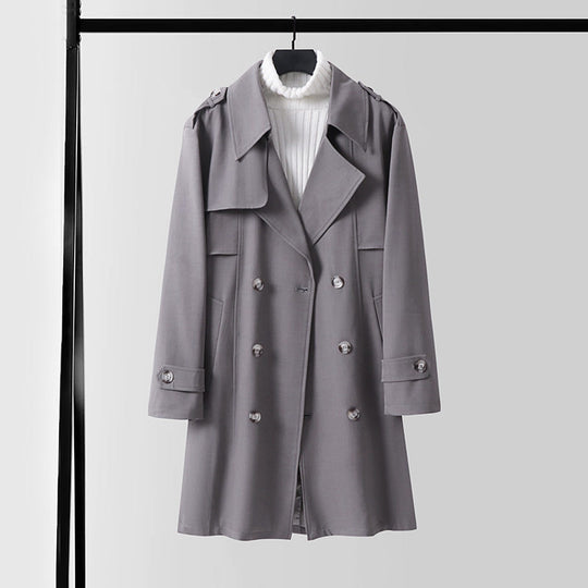 Damen Doppelreihiger Kurztrenchcoat aus leichtem Wollmix mit soften Fall und Schulterklappen Shop Nory