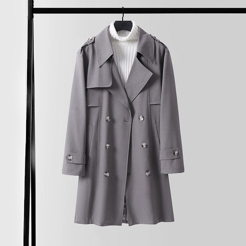 Damen Moderner Kurzmantel im Trench‑Stil mit doppelreihiger Knopfleiste und Epauletten Shop Nory