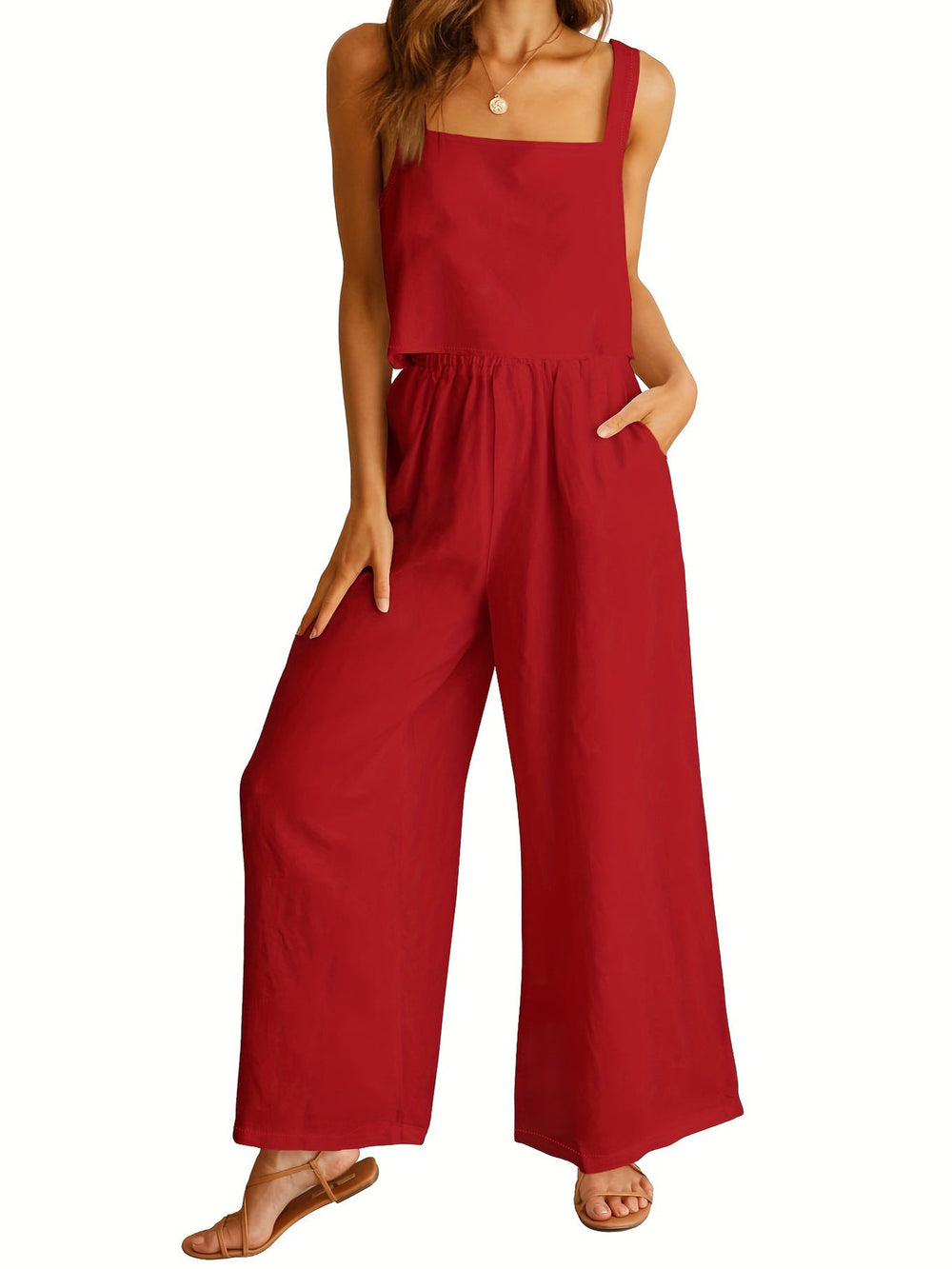 Damen Lässiger Jumpsuit mit weiten Beinen und praktischen Taschen