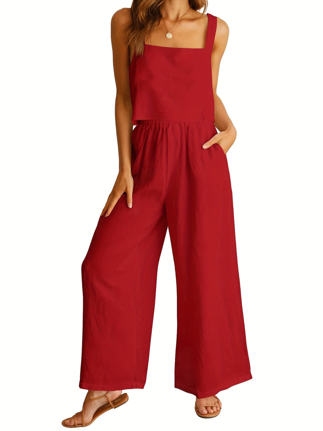 Damen Lässiger Jumpsuit mit weiten Beinen und praktischen Taschen