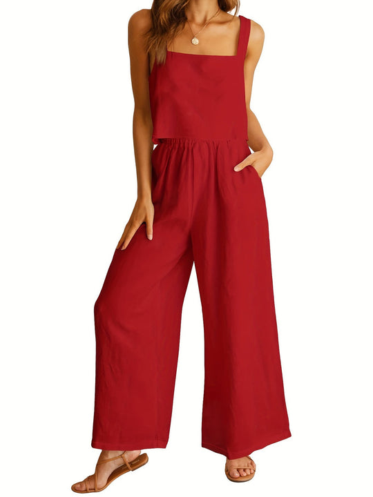 Damen Lässiger Jumpsuit mit weiten Beinen und praktischen Taschen