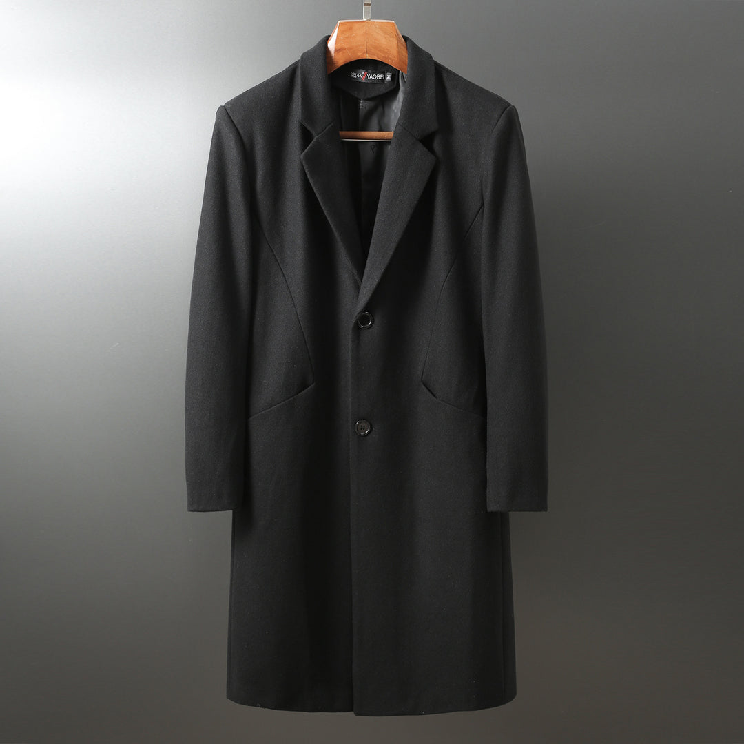 Herren Eleganter langer Wollmix-Mantel mit Schalkragen und geradem Schnitt Shop Nory