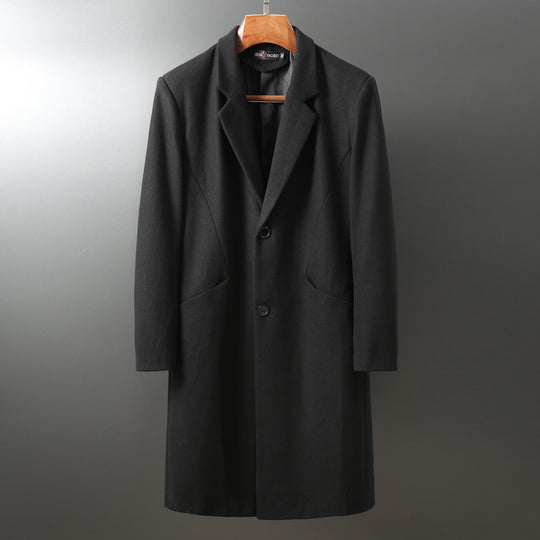 Herren Eleganter langer Wollmix-Mantel mit Schalkragen und geradem Schnitt Shop Nory