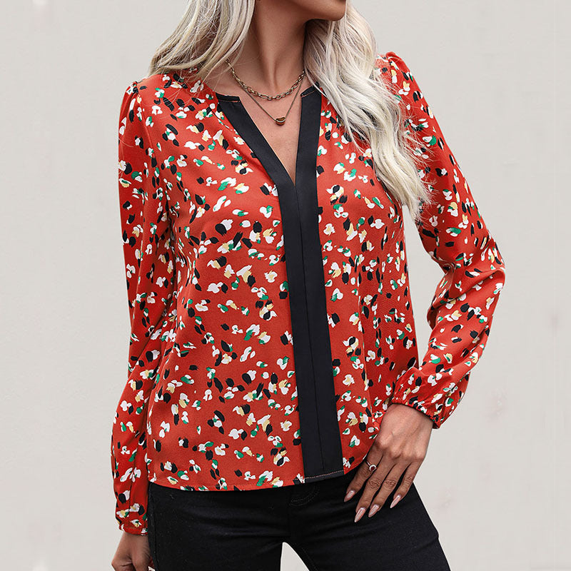 Damen Leichte Langarm-Bluse mit kontrastierender Blende und abstraktem Allover-Print Shop Nory