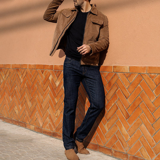 Herren Kurzjacke aus Feincord mit Hemdkragen, Reißverschluss und Pattentaschen Shop Nory