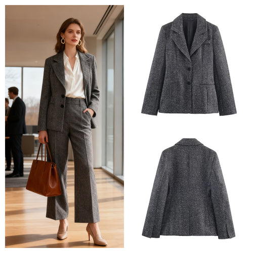 Damen Weite Wolloptik-Bundfaltenhose mit hoher Taille und Bügelfalte Shop Nory