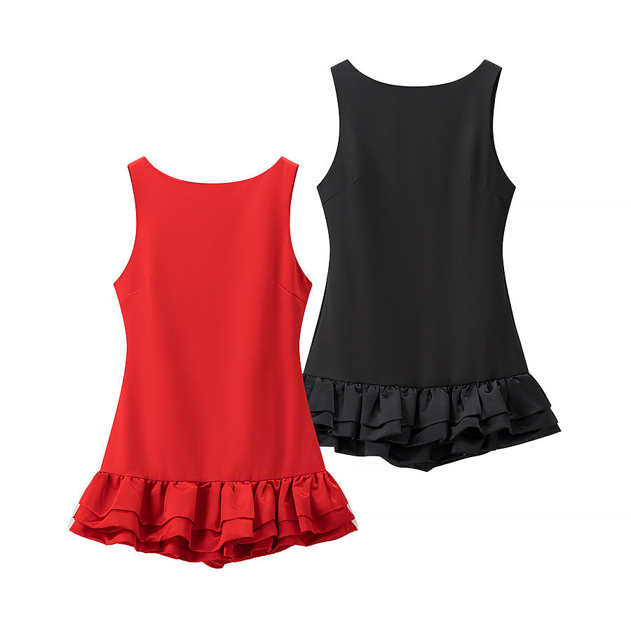 Damen Badeanzug mit voluminösem Rüschenrock und hoher Taille