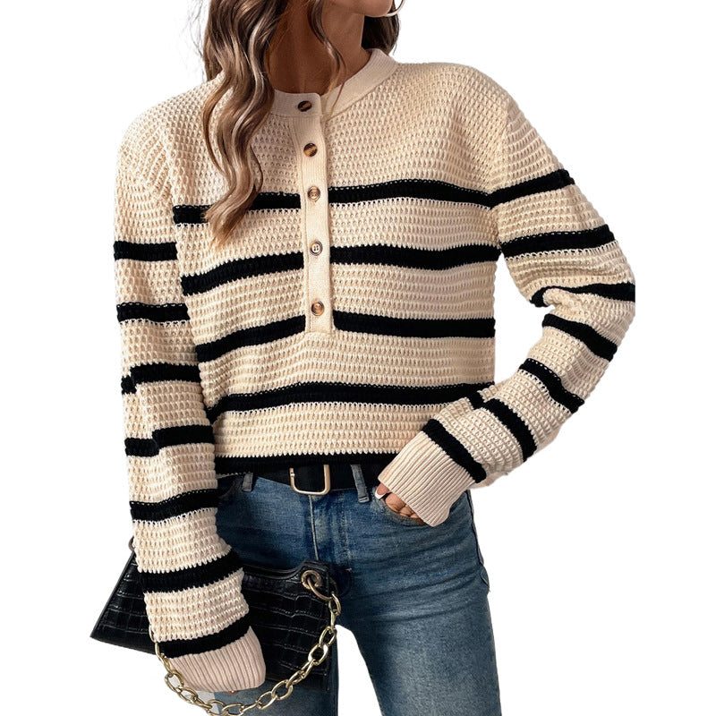 Damen Lässiger Strickpullover mit Knopfleiste Shop Nory