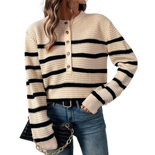 Damen Lässiger Strickpullover mit Knopfleiste Shop Nory