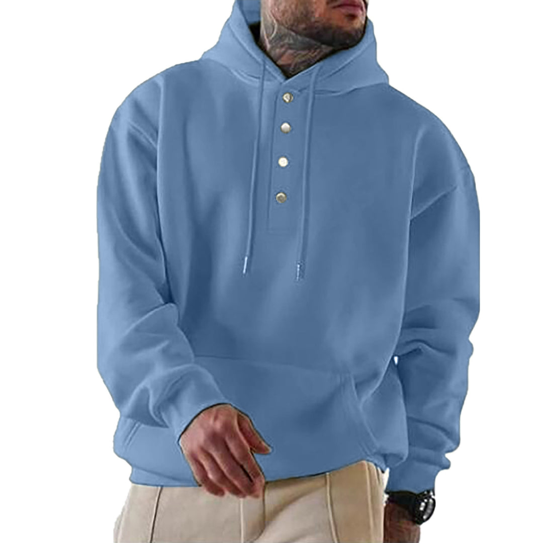 Herren Hoodie mit Henley-Knopfleiste und Kängurutasche EB