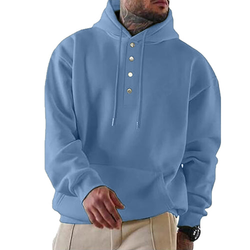 Herren Hoodie mit Henley-Knopfleiste und Kängurutasche EB