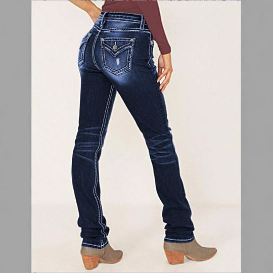 Damen Sculpting‑Straight‑Denim mit kontrastierender Nahtführung und Destroyed‑Details Shop Nory