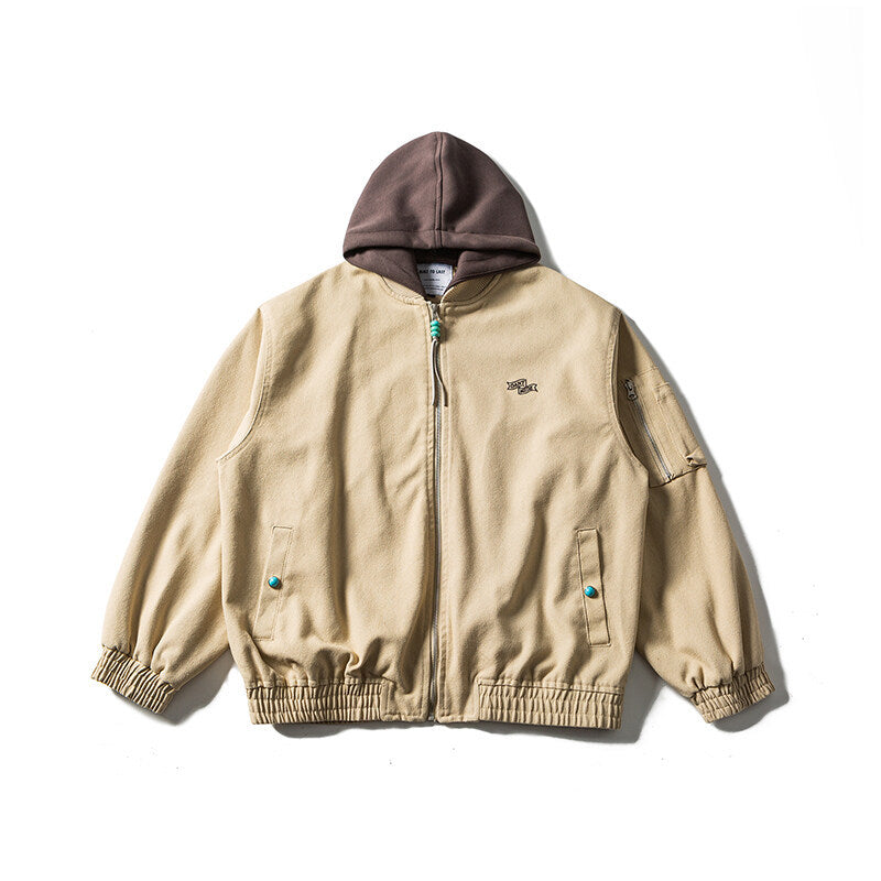 Unisex Oversize Canvas Kapuzenblouson mit Utilityärmeltasche und elastischem Bund Shop Nory
