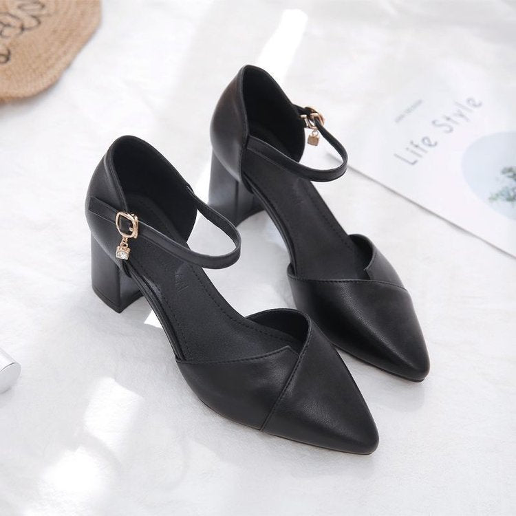 Damen elegante Halbschuhe mit modischer Schnallenverzierung und stabilen Blockabsatz