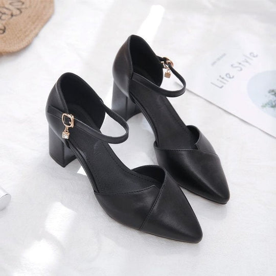 Damen elegante Halbschuhe mit modischer Schnallenverzierung und stabilen Blockabsatz