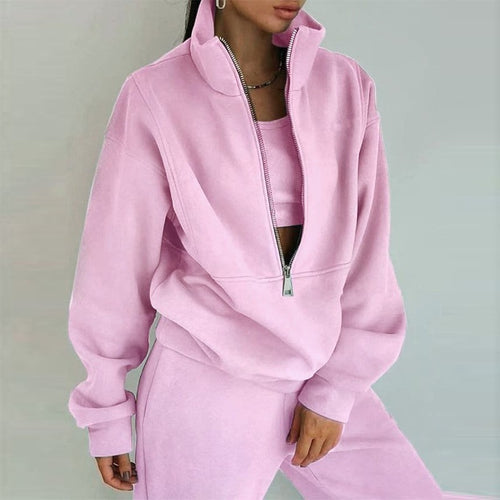 Damen nan kurzes Halbzip-Sweatshirt-und-Jogginghose-Set mit Stehkragen, oversized Schnitt und weichem French-Terry Shop Nory