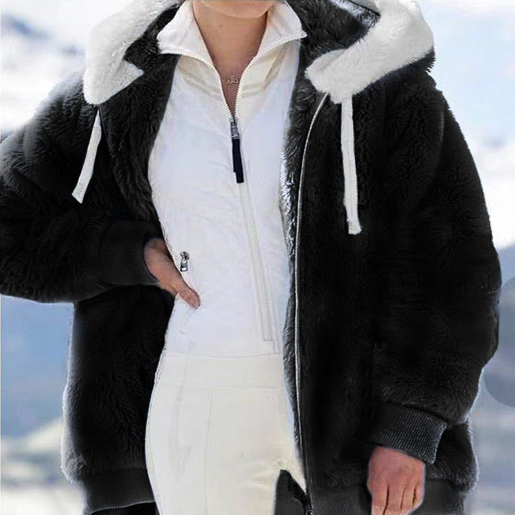 Damen nan kuschelige Kapuzen-Teddyjacke mit wattiertem Innenfutter und Rippbündchen Shop Nory