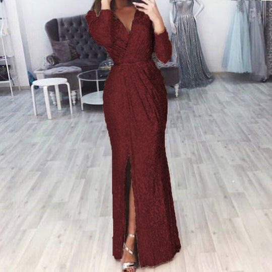 Damen Abendkleid mit Wickelfront, langem Beinschlitz und taillierter Meerjungfrauen‑Silhouette Shop Nory