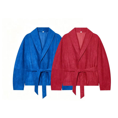 Damen Kurzjacke im Kimono‑Stil aus Veloursoptik mit Schalkragen und Bindegürtel Shop Nory
