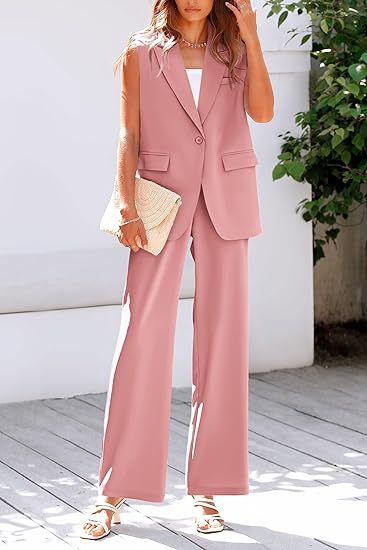 Damen ärmelloses Blazer-Set mit weit geschnittenen Hosen