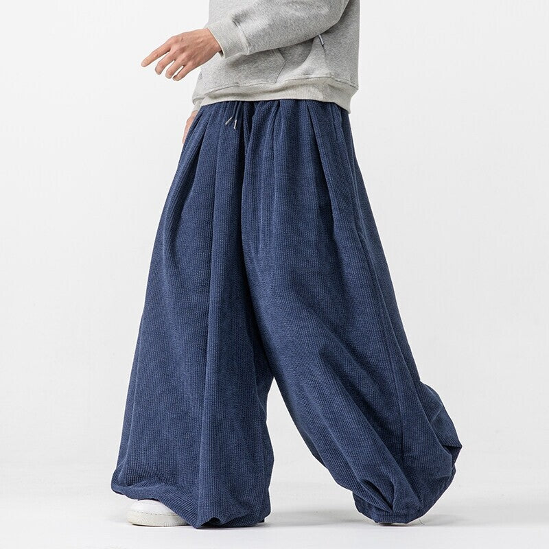 Herren Extraweite Cord-Ballonhose mit Falten, Tunnelzug und schwerem Fall Shop Nory
