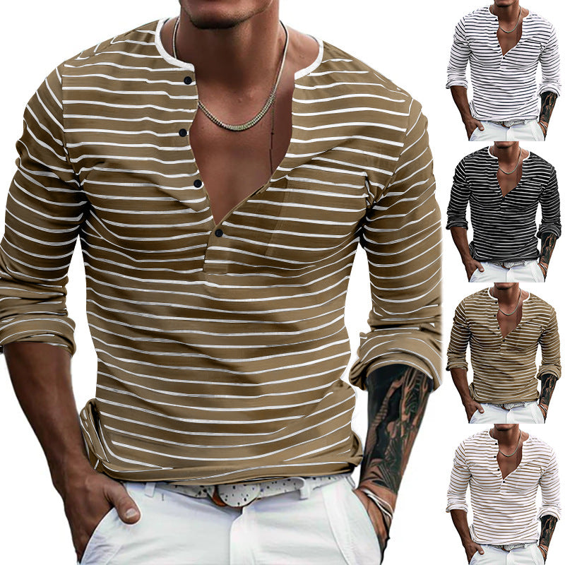 Herren Langarmshirt mit gestreiftem Design und Knopfleiste