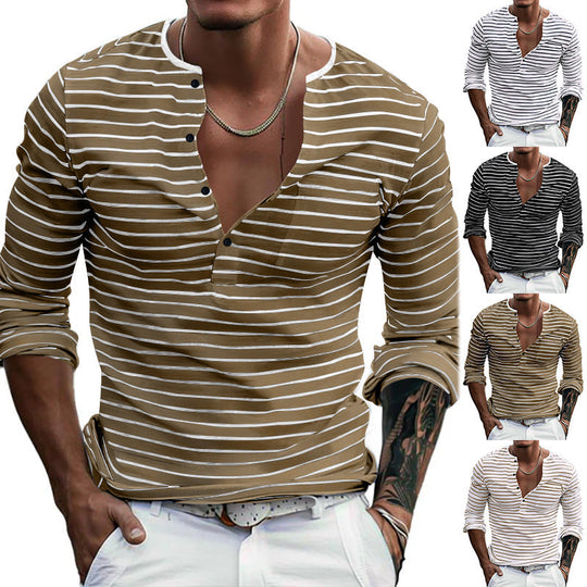 Herren Langarmshirt mit gestreiftem Design und Knopfleiste
