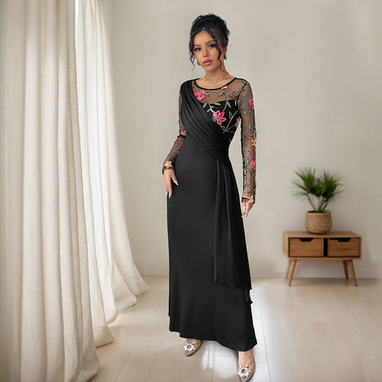 Damen Elegantes Wickelkleid mit floralem Mesh-Detail