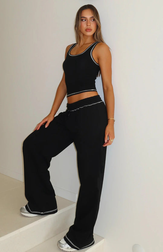 Damen lässiges Crop-Top und weite High-Waist Lounge-Jogginghose Set Shop Nory