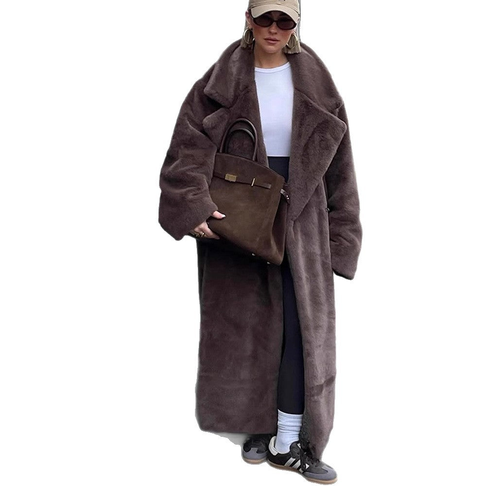 Damen Oversize Kunstfell-Maximantel mit weitem Revers Shop Nory