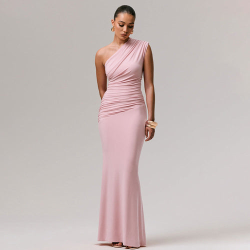 Damen Langarm-Maxikleid mit asymmetrischem Schnitt und raffinierten Drapierungen Shopnory
