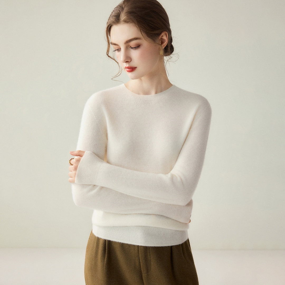 Damen Leichter Rundhalspullover aus Kaschmir‑Look mit extrafeinem Flor und geripptem Saum Shop Nory
