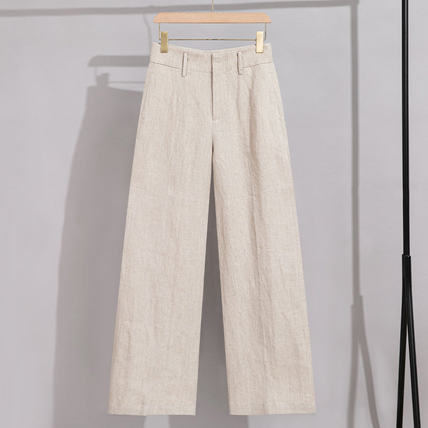 Damen Hochtaillierte Leinenhose mit weitem Bein, Bügelfalte und Gürtelschlaufen Shop Nory